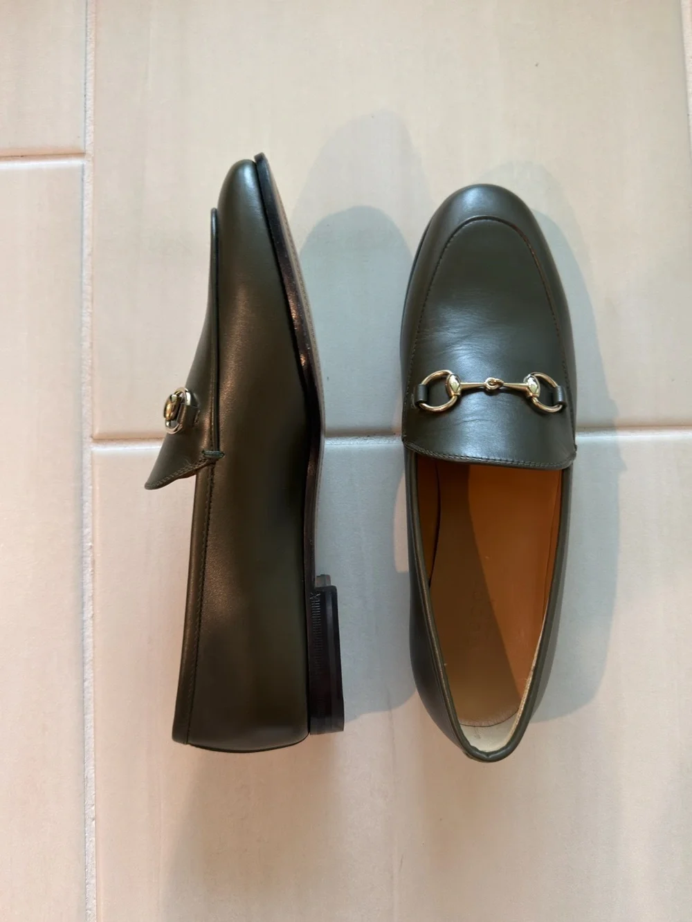Gucci Olive Green Leather Horsebit Loafers